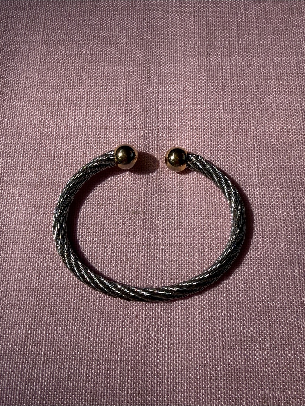 Vintage Twisted Cable Cuff Bracelet Silver Tone with Gold Ball Finials
